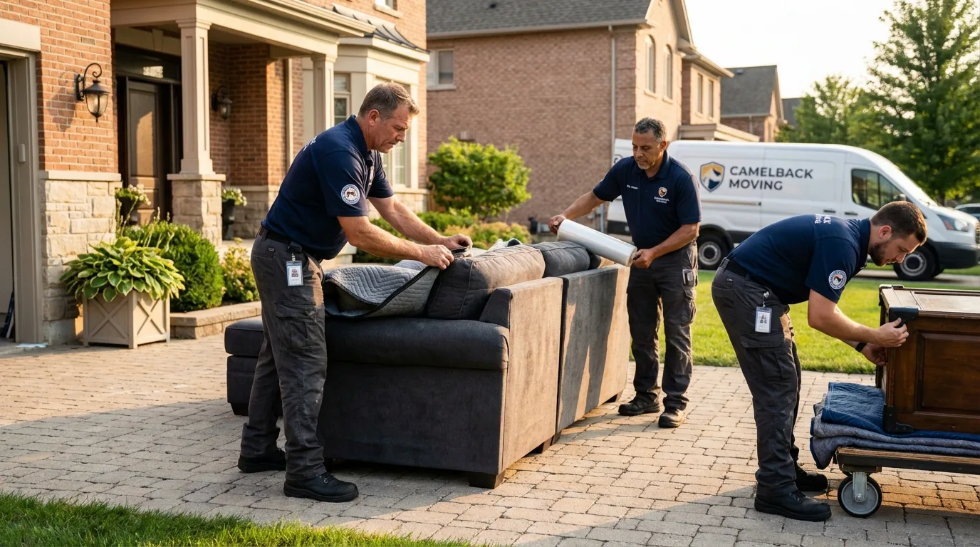 Large estate moving crew wrapping furniture in Bylas, AZ